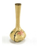 Vintage Brass Vase Flower Bud Etched Painted Floral Design Black India 5&quot; - $24.70