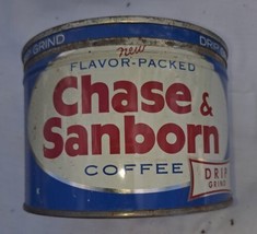VTG Tin Chase &amp; Sanborn Coffee Can w Lid Drip Grind 1 lb. Empty - £14.06 GBP