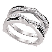 10k White Gold Round Black Diamond Wrap Ring Guard Enhancer Wedding Band - $598.00