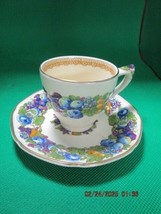GRAND DUCAL ENGLAND 2 COFFEE CUPS AND SAUCER FLORAL FLORENTINE [51] - $34.65