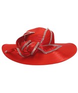 Red Women Derby Hat Satin Ribbon Church Hat Kentucky Derby Hat Wide Brim - £68.94 GBP