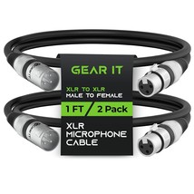 Gearit Xlr To Xlr Microphone Cable (1 Feet, 2 Pack) Xlr Male, Black, 1Ft, 2 Pack - £27.76 GBP