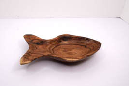Vintage Hand Carved Wooden Fish Shaped Trinket Bowl Dish 9"x5" - $13.85