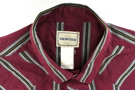 Vintage Frontier Western Pearl Snap Shirt Burgundy Gray Striped Mens - £21.95 GBP
