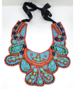BOHO Colorful Collar Choker Beaded Necklace ORANGE AQUA TURUOISE BLUE Ha... - $49.00