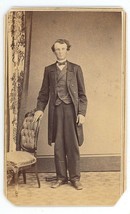 Antique CDV Circa 1870s Saylor Handsome Man In Suit Holding Hat Reading, PA - £8.88 GBP