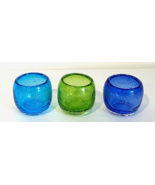 Set of 3 Vintage Blown Glass Bubble Glass Votive Candle Holders Blue &amp; G... - $29.70