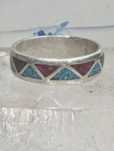 Zuni ring Turquoise Coral wedding band size 14 sterling silver women men - £69.97 GBP