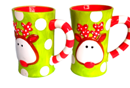 2 Mugs Rudolph Red Nose Reindeer Tall CHRISTMAS CUPS, 6 inches - $14.84