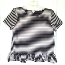 J Crew Ruffle Peplum Striped T-Shirt Size M Black Top Cotton Short Sleeve - £9.88 GBP