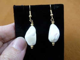 (EE473-179) 21x12mm bead white Mother of pearl freeform gemstone dangle earrings - $17.75