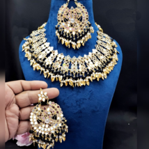 Gold Plated Indian Bollywood Glass Kundan Choker Pearl Necklace Jewelry Set - £52.37 GBP