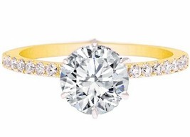 3.00CT Forever One Moissanite 6 Prong Yellow Gold Ring With Diamonds - £1,467.57 GBP