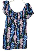 Lilly Pulitzer XL Navy Blue Wynne Ruffle Front Floral Top  NEW - £39.50 GBP
