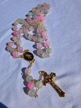 Blush Petals – 8mm Frosted Pastel Glass Rosary with Gold Crucifix A17 - $29.69