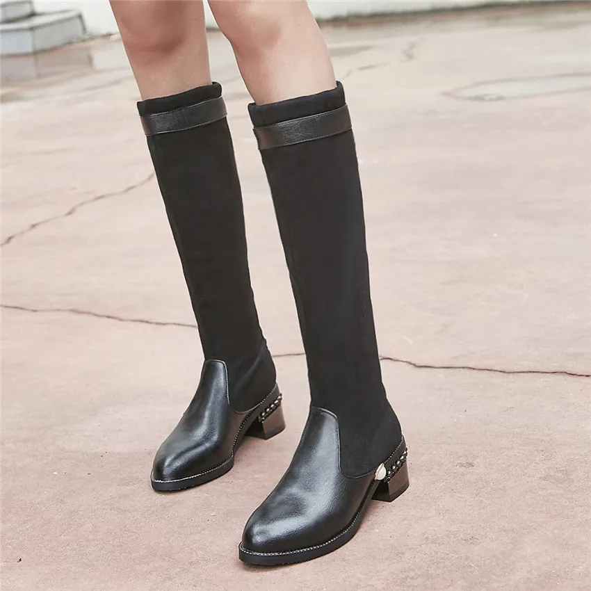 Spring Autumn Women Knee High Boots Med Heel Shoes Woman Thigh High Long Boots S - £68.35 GBP