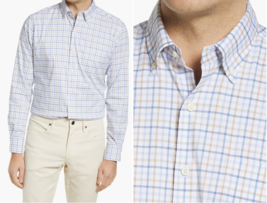 Peter Millar Harden Crown Lite Cotton Stretch Check Classic Fit Shirt Bl... - $64.99