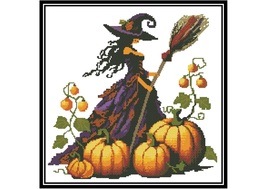 High-Quality Witch Cross Stitch Pattern – Detailed Halloween Witch with ... - $6.00