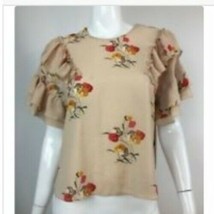Zara Basic Collection Women&#39;s Tan Red Orange Floral Bell Sleeve Blouse SZ S NWT - £29.62 GBP
