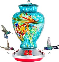 &quot;Hand Blown Glass Hummingbird Feeder - 32oz, Ant &amp; Bee Proof, 4 Stations with Pe - £31.17 GBP