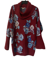 Pioneer Woman Burgundy Red &amp; Blue Floral Print Cowl Neck Sweater Womens XL - £10.24 GBP