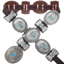 Classic Navajo Turquoise Concho Belt, Hand Stamped Silver, G Boyd/Joey McCray - £603.29 GBP