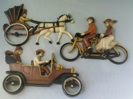 Vtg Homco Country Wall Hangings Decor Bicycle Carriage Horse Automobile 1975 - £26.16 GBP