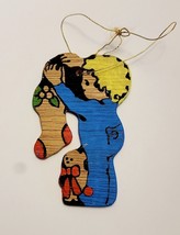 Vintage 1960s Christmas Ornament Boy Hang Stocking 3&quot; Handmade Hand Painted Wood - £16.38 GBP