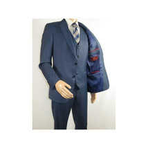 Men Suit BERLUSCONI Turkey 100% Italian Wool Super 180's Vested #Ber1 Navy Blue image 3
