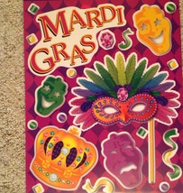 Mardi Gras Static Window Clings Purple Green Masks Sheet of 20 - £6.72 GBP