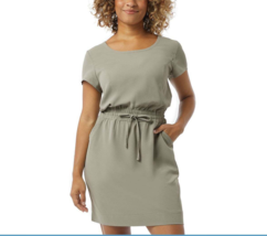 32 Degrees Cool Short Slv Drawstring Waist Twill Dress Green Women&#39;s Sz ... - $365.67 MXN