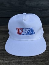 VTG USA Baseball Cap Hat Braided White Adjustable Leather Band Hat Patri... - £19.17 GBP
