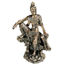 Water and Moon Kwan Yin Statue 4.75&quot; Buddhist Goddess Bronze Resin Quan ... - $29.95