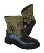 Franco Sarto Leather Ankle Boots Womens 5 M Green Nylon Jan Moto Lug Sol... - £37.29 GBP