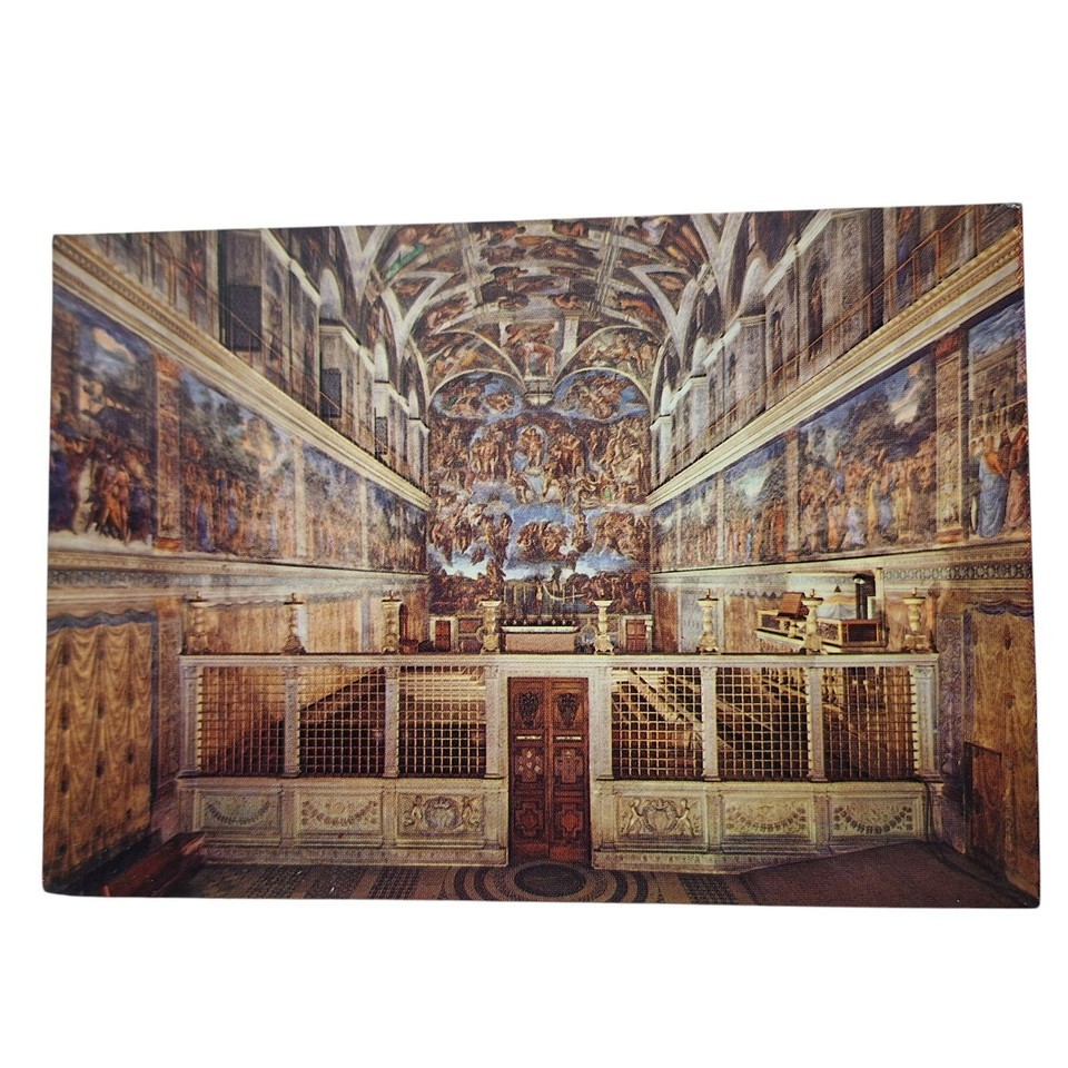 Postcard Interior Of The Sistine Chapel Vatican City Rome Italy Chrome U... - $6.24