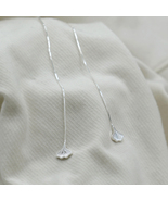 Silver Leaf Threader earring, Ginko Leaf drop earring - $48.80 CAD