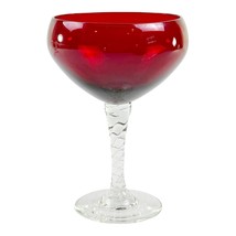Ruby Red Champagne Glass With Clear Twisted Swirl Stem 5&quot; Tall - £6.88 GBP