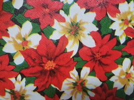 Peva Vinyl Flannel Back Tablecloth, 52&quot;x108&quot;Oblong,RED &amp; White Poinsettia,Broder - £15.59 GBP