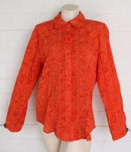 CHICO&#39;S Size 2 Large Starburst Orange Tone On Tone Floral Tucked Detailing Top - £12.57 GBP