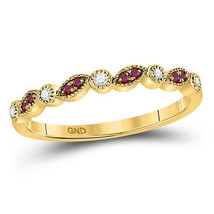 10kt Yellow Gold Womens Round Ruby Diamond Stackable Band Ring 1/8 Cttw - £126.86 GBP
