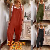 Long-Length Sleeveless Jumpsuit with Pockets, Summer Rompers Cotton Straps Baggy - £21.16 GBP