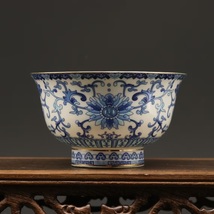 Chinese Antique Porcelain Bowl - Elegant Blue and White Lotus Twig Design  - £20.11 GBP