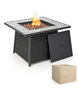 35 Inch Propane Gas Fire Pit Table Wicker Rattan with Lava Rocks PVC Cov... - $580.49