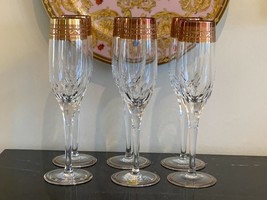 Alfonz Kasak Czech Bohemia Gold Encrusted Champagne Glasses Set of 6 - $147.51