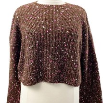 NEW Topshop Womens 12 Chunky Neppy Jumper Sweater Brown Pink Cropped  - £25.54 GBP