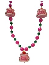 Happy Birthday Pink Cake Girl Mardi Gras Beads Party Favor Necklace - £5.45 GBP