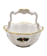 Queen&#39;s Yuletide Rosina China Co. Scalloped Basket Gold Rim Holly Berry ... - $69.35 CAD