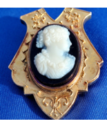 Victorian Memory Locket Brooch Antique 14k Gold Deco Hard Stone Onyx Cam... - $68,242.00 MXN