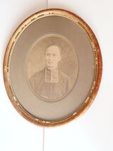 Antique 19th Century Portrait of a French Priest, Original Gilded Oval F... - $224.00
