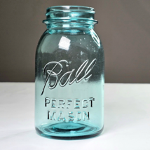 Antique 1922-33 Ball PERFECT MASON Quart Jar Regular Mouth Blue Glass De... - £19.55 GBP